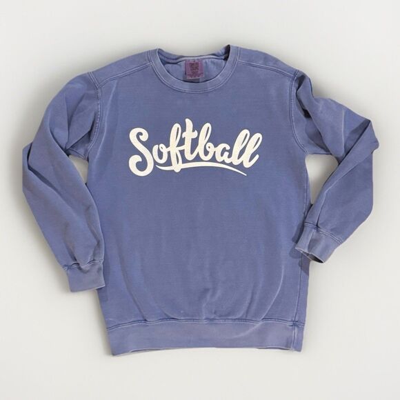 Small Comfort Colors Screen Printed Softball Crewneck Sweatshirt Pullover - Picture 1 of 8